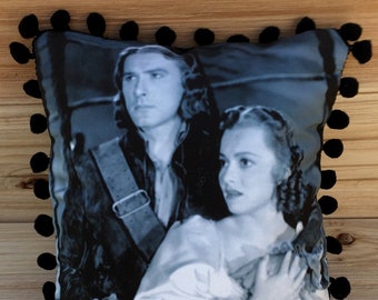 Captain Blood Pillow, Errol Flynn & Olivia de Havilland,  Handmade Classic Movie Art Pillow (with Fluffy Stuffing)