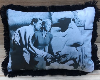 North by Northwest Pillow, Cary Grant & Eva Marie Saint, Handmade Classic Movie Art Pillow (with Fluffy Stuffing)