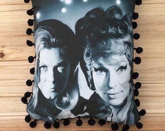 Bewitched Pillow, Elizabeth Montgomery & Agnes Moorehead, Handmade Classic TV Art Pillow (with Fluffy Stuffing)