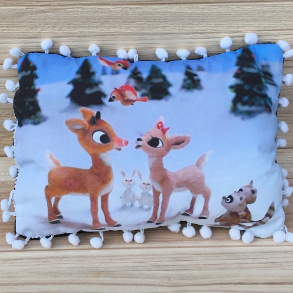 Rudolph Pillow, Rudolph the Red-Nosed Reindeer & Clarice, Handmade Decorative Pillow, Movie Magic at Home, Art Pillow (with Fluffy Stuffing)