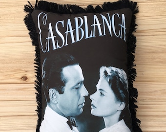 Casablanca Pillow - Handmade Classic Movie Art Pillow | Humphrey Bogart Poster