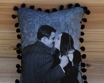 The Addams Family Pillow, Morticia & Gomez, Handmade Classic TV Art Pillow (with Fluffy Stuffing)