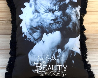 Beauty & The Beast Pillow, La Belle et la Bête. Handmade Classic Movie Art Pillow (with Fluffy Stuffing)