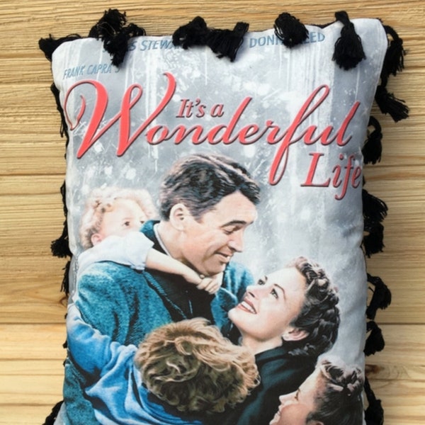 It's a Wonderful Life Pillow, Jimmy Stewart and Donna Reed, Handmade Classic Movie Art Pillow (with Fluffy Stuffing) | Movie Posters