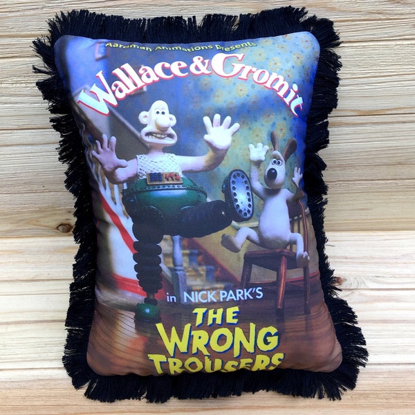 The Wrong Trousers Pillow, Wallace and Gromit, Handmade Classic Animated Film Art Pillow (with Fluffy Stuffing)