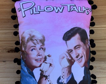 Pillow Talk- Handmade Classic Movie Art Pillow (with Fluffy Stuffing) | Rock Hudson | Doris Day