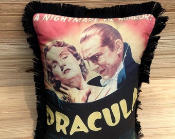 Dracula Pillow, Bela Lugosi, David Manners, Helen Chandler, Handmade Classic Movie Art Pillow (with Fluffy Stuffing)