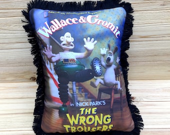 The Wrong Trousers Pillow, Wallace and Gromit, Handmade Classic Animated Film Art Pillow (with Fluffy Stuffing)