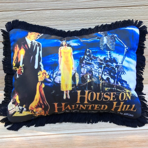 House on Haunted Hill Pillow - Vincent Price and Carol Ohmart, Handmade Classic Movie Art Pillow (with Fluffy Stuffing)