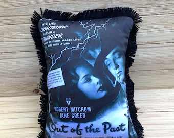 Out of the Past Pillow, Jane Greer & Robert Mitchum, Handmade Classic Movie Art Pillow (with Fluffy Stuffing)