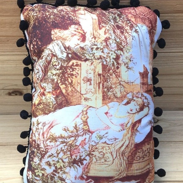 A Sleeping Beauty- Handmade Classic Children's Book Art Pillow (with Fluffy Stuffing) | Grimm's Fairy Tales 1812-1858