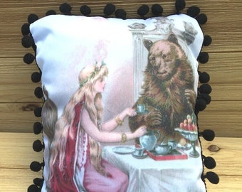 Beauty and the Beast- Handmade Classic Children's Book Art Pillow (with Fluffy Stuffing) | Gabrielle-Suzanne Barbot de Villeneuve 1740