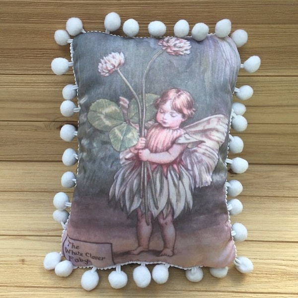 The White Clover Flower Fairy- Handmade Classic Children’s Book Art Pillow (with Fluffy Stuffing) | Cicely Mary Barker | Flower Fairies