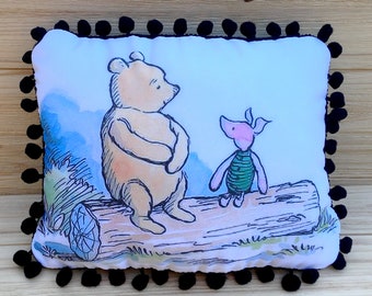 Winnie the Pooh Pillow- Handmade Classic Children’s Literature Art Pillow (with Fluffy Stuffing), Winnie the Pooh and Piglet