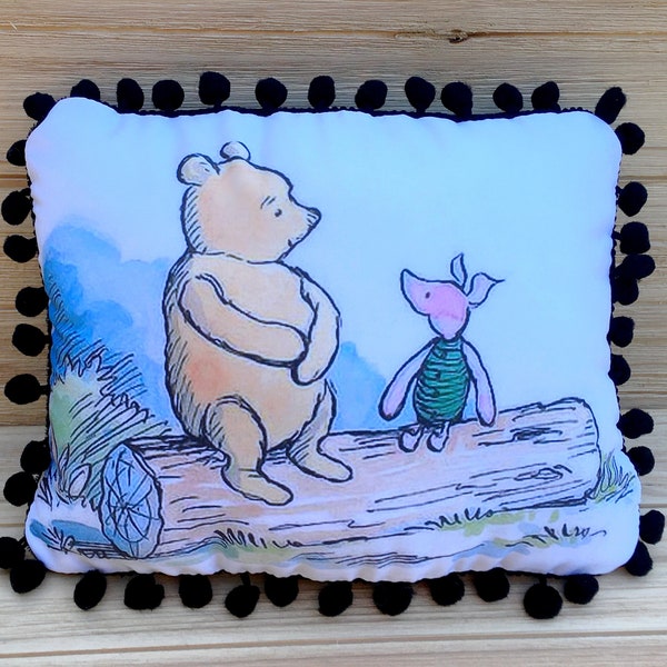Winnie the Pooh Pillow- Handmade Classic Children’s Literature Art Pillow (with Fluffy Stuffing), Winnie the Pooh and Piglet
