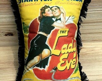 The Lady Eve- Handmade Classic Movie Art Pillow (with Fluffy Stuffing) | Barbara Stanwyck | Henry Fonda