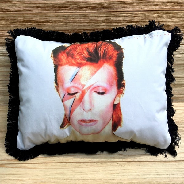 David Bowie Pillow, Aladdin Sane, Handmade Music Art Accent Pillow (with Fluffy Stuffing)