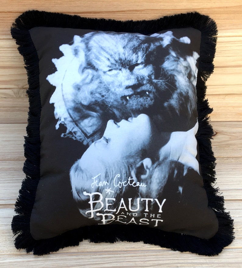 Beauty & The Beast Pillow, La Belle et la Bête. Handmade Classic Movie Art Pillow with Fluffy Stuffing image 1