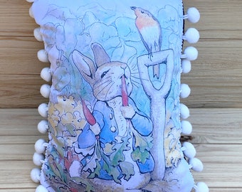 Peter Rabbit Pillow- Handmade Classic Children’s Literature Art Pillow (with Fluffy Stuffing), Beatrix Potter