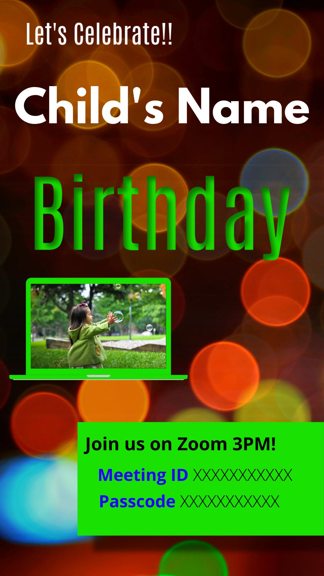 Green birthday invite editable digital download Etsy