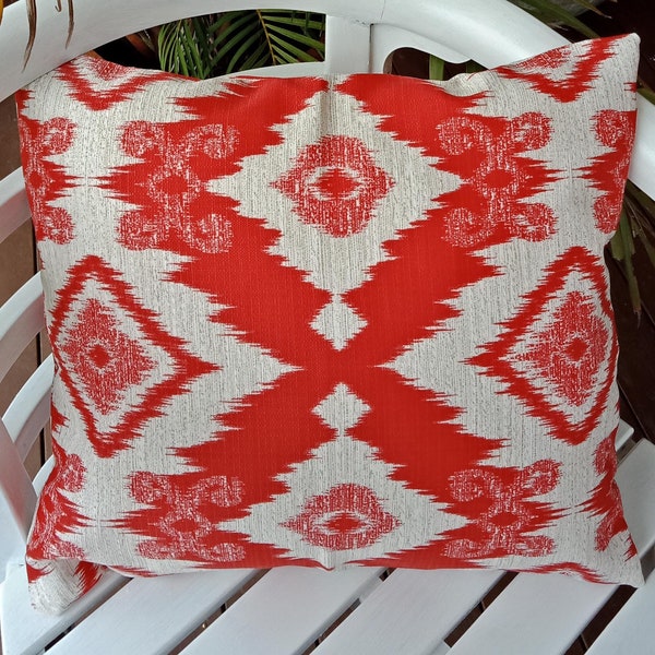 CUSHION COVER in Red Ikat print in outdoor fabric