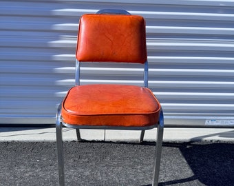 Vintage MCM Retro orange vinyl tubular chrome diner chair