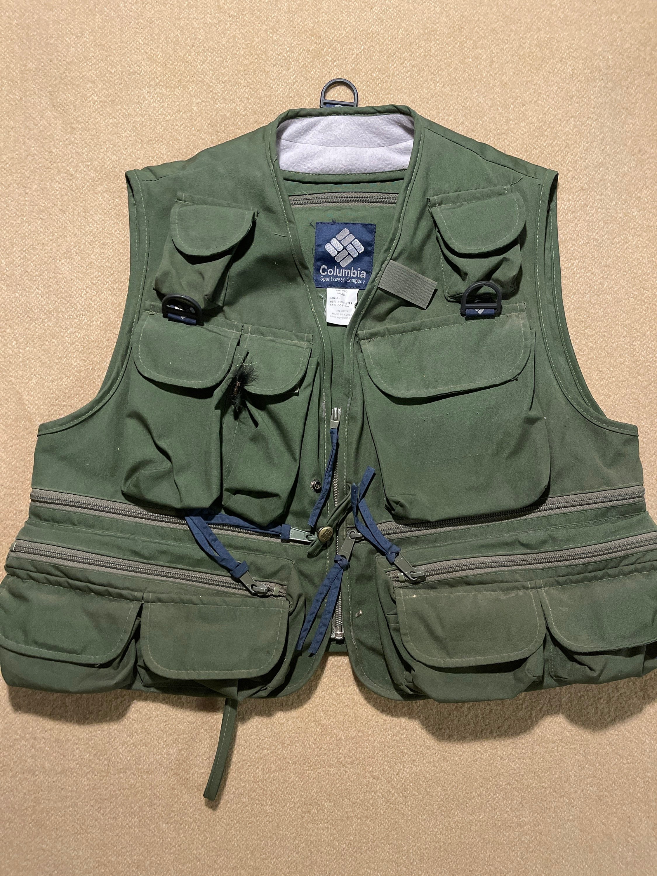 Vintage Columbia Sportswear Green Fly Fishing Vest Tackle Size