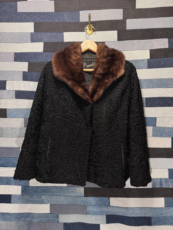 Vintage Black cowhide fur blazer w/ brown fur coll