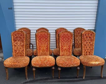 Vintage French Provincial MCM style orange velvet tufted dining chairs thrones SET OF 4