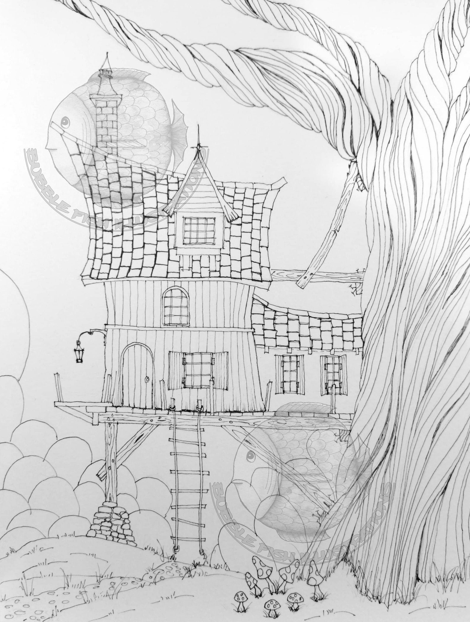 TREE HOUSE Printable Pdf Image Colouring Page Instant - Etsy