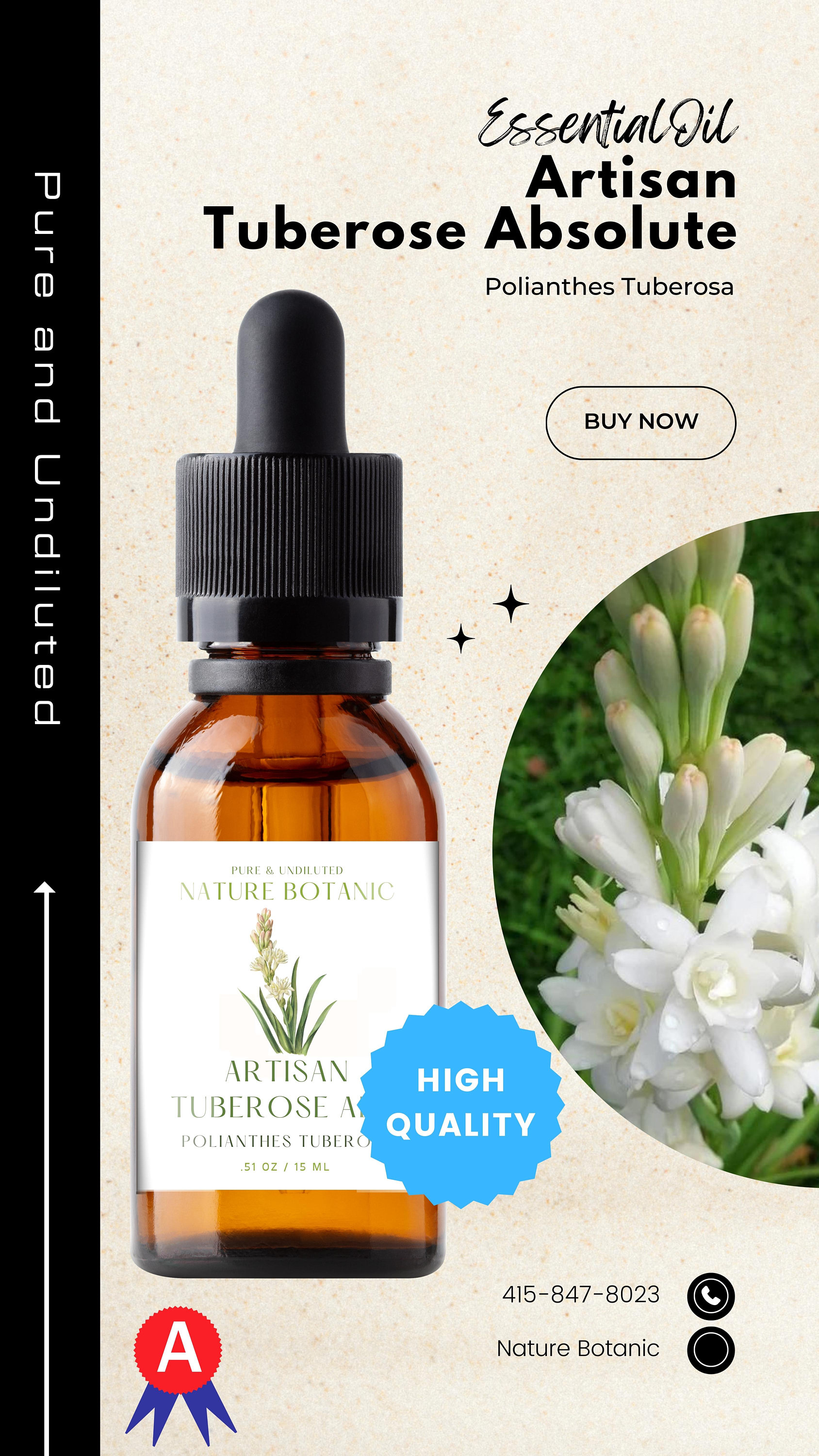 Artisan Made Tuberose Absolute super Premium Pure Undiluted Essential Oil 