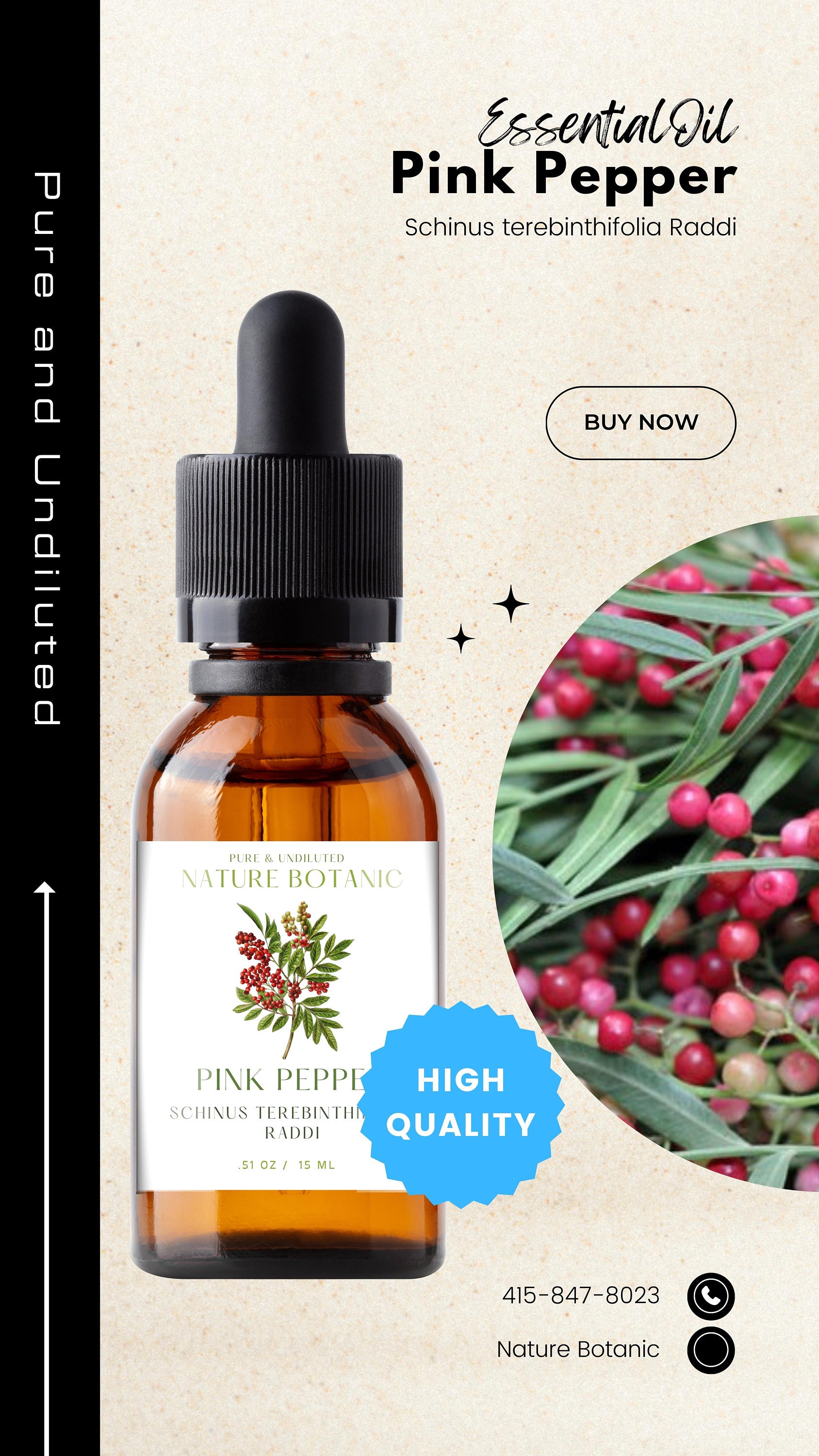 Pure Herbs Pink Peppercorn 100% Pure & Natural Schinus Molle Essential Oil