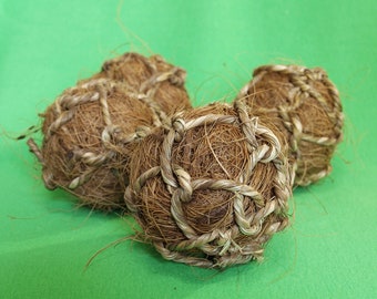 NATURAL (2) Coconut Husk Fiber Ball Toy for ALL Birds/Parrots - Conure, Quaker, Finch, Lovebird, Parrotlet, Senegal, Myers etc.Nest Material