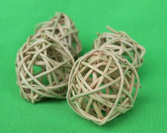 NATURAL 2" Vine Wicker Ball (4) Toy for Birds/Parrots - Parakeet, Lovebird, Conure, Quaker, Parrotlet, Senegal, Myers+ Foraging Foot Toys