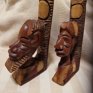 Carved Wooden Bookends - Haitian Folk Art 1970s