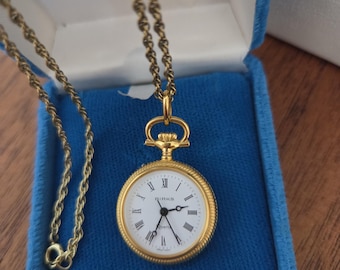 Birks Gold Pendant Watch, 23" Amerik Chain, Original Box