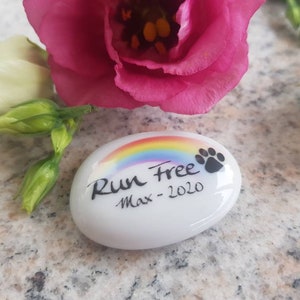 Pet Memorial, Personalised Run Free Over Rainbow Bridge, Dog Bereavement, Pet Loss Pocket Pebble, Dog Lover Gift, Beloved Cat,