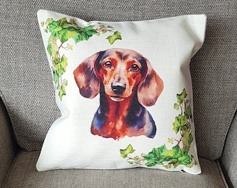 Dachshund Cushion, Dog lover Gift, Pet decor, Daxies, Linen Cushion, Scatter Cushion, Throw Cushion, Sausage Dog Decor