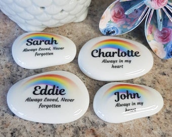 Personalized Rainbow Pocket Pebble, Bereavement Memorial Keepsake