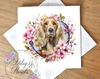 Dog greeting cards, Floral, Blank card, Birthday, Thinking of you, Spaniel, Dachshund, Chihuahua, Rottweiler, Pug, Cockerpoo, Jack Russell.