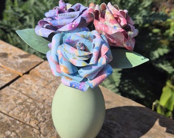 Paper Roses, Flower Bouquet With Vase, Floral Table Decor, Mother's Day Gift, Desk Decor.