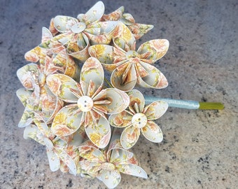Origami Paper Flower Bouquet, Peach Yellow Floral Decoration
