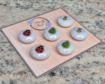 Ladybug and Bee Pebble Fridge Magnets, Home Decor