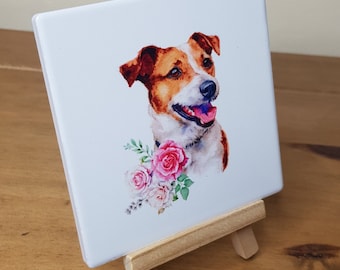Dog Breed Ceramic Coaster, Floral Pet Decor