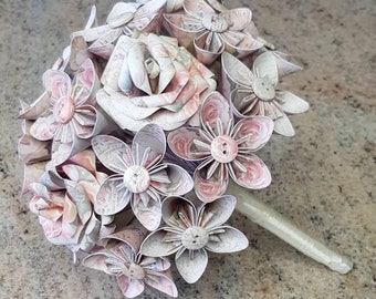Shabby Chic Paper Flower Bouquet, Music Score Roses, Origami Flowers