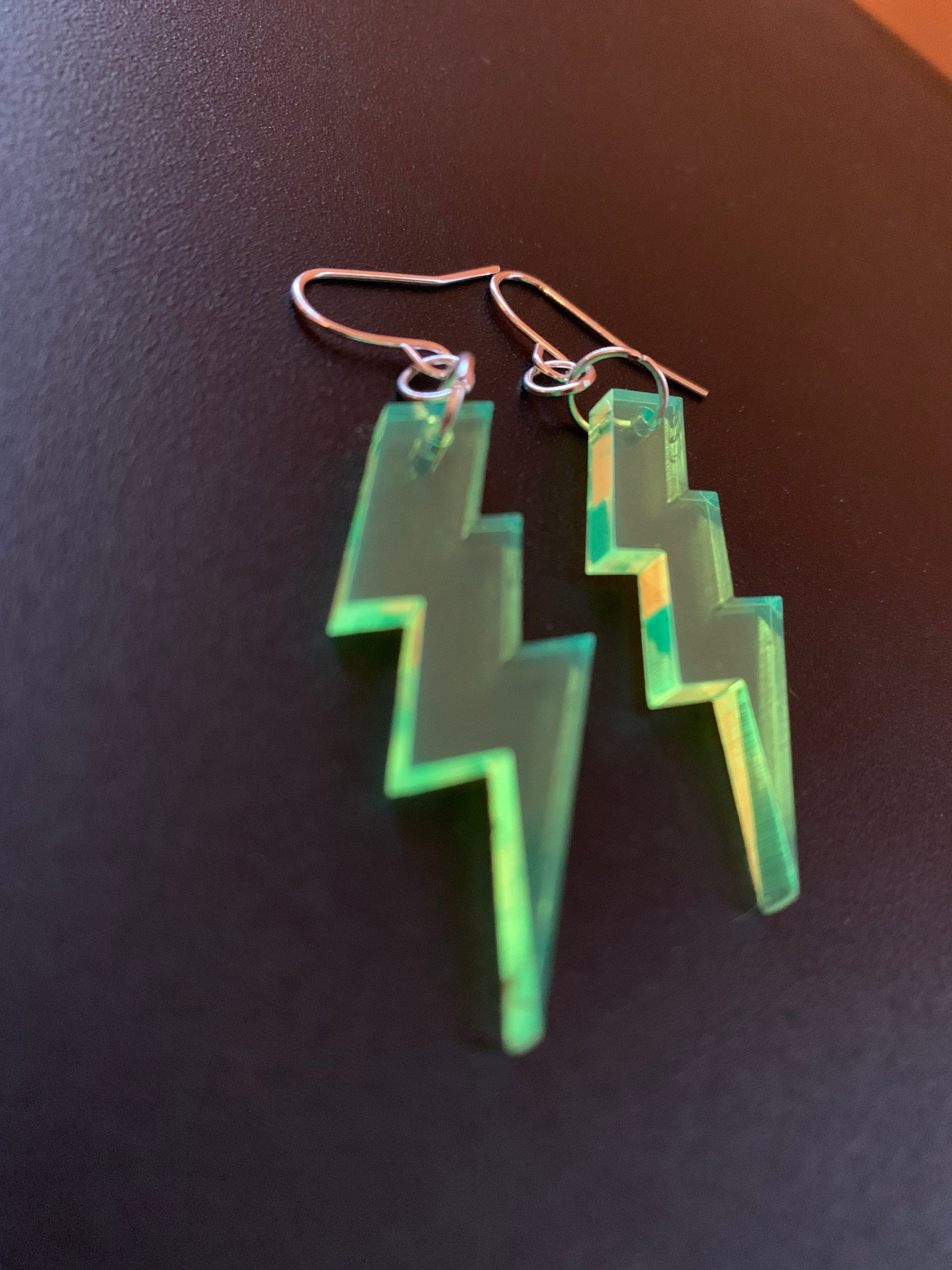 Amazoncom Neon Yellow Bright Acrylic Lightning Bolt Neon Dangle Earrings  with Nickel Free Hooks Glows in Blacklight  Handmade Products