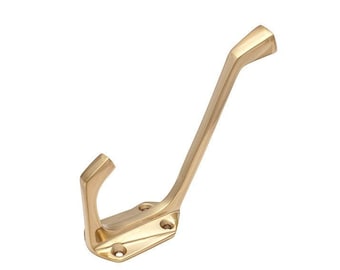 Solid Brass Art Deco Coat and Hat Double Hook Polished Brass