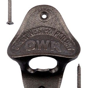 ヴィンテージ GWR ボトルオープナー 壁掛け式 - 鋳鉄製 固定ネジ付き