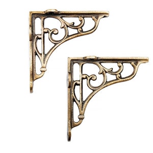 4x4 / 5x5 Pair Antique Brass Classic Victorian Scroll Shelf Brackets - Pair In Antique Brass