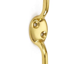 Solid Brass Cleat Hooks Pack of 2, Supplied with Screws Finished in Polished Brass